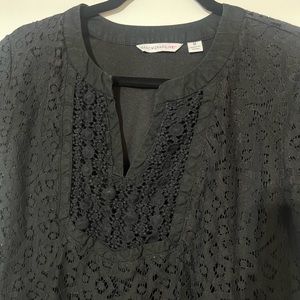 Isaac Mizrahi Live Tunic Top Womens Medium M Short Sleeve Mixed Lace Lined Black